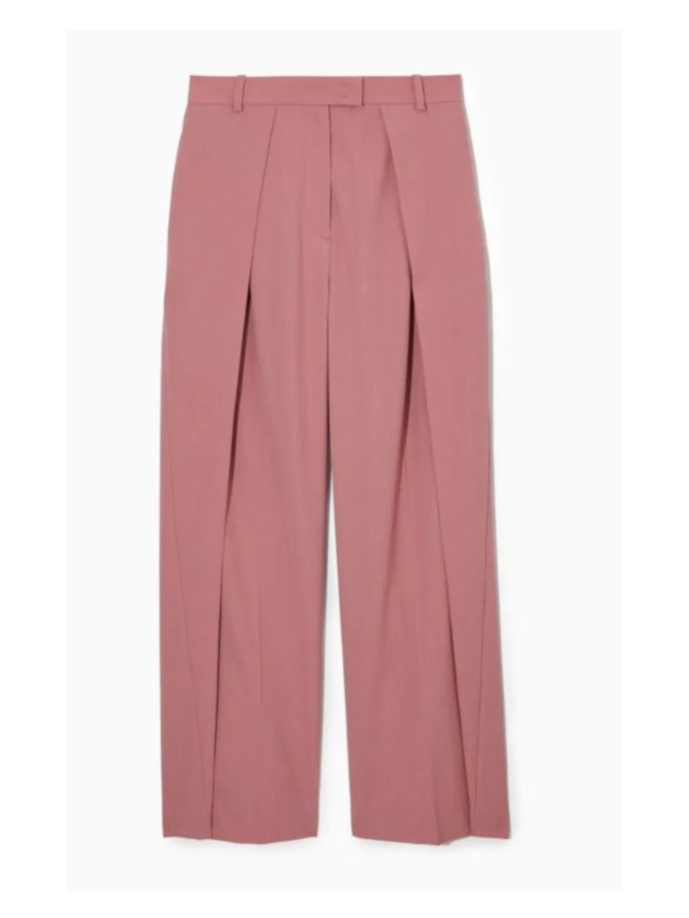COS Relaxed Pleated Wide Leg Wool Blend Trousers Dusty Pink Size 4